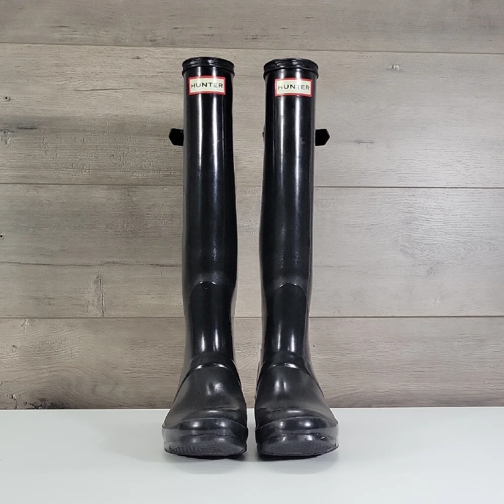 Hunter Tall Gloss Black Rain Boots Sz 7/8